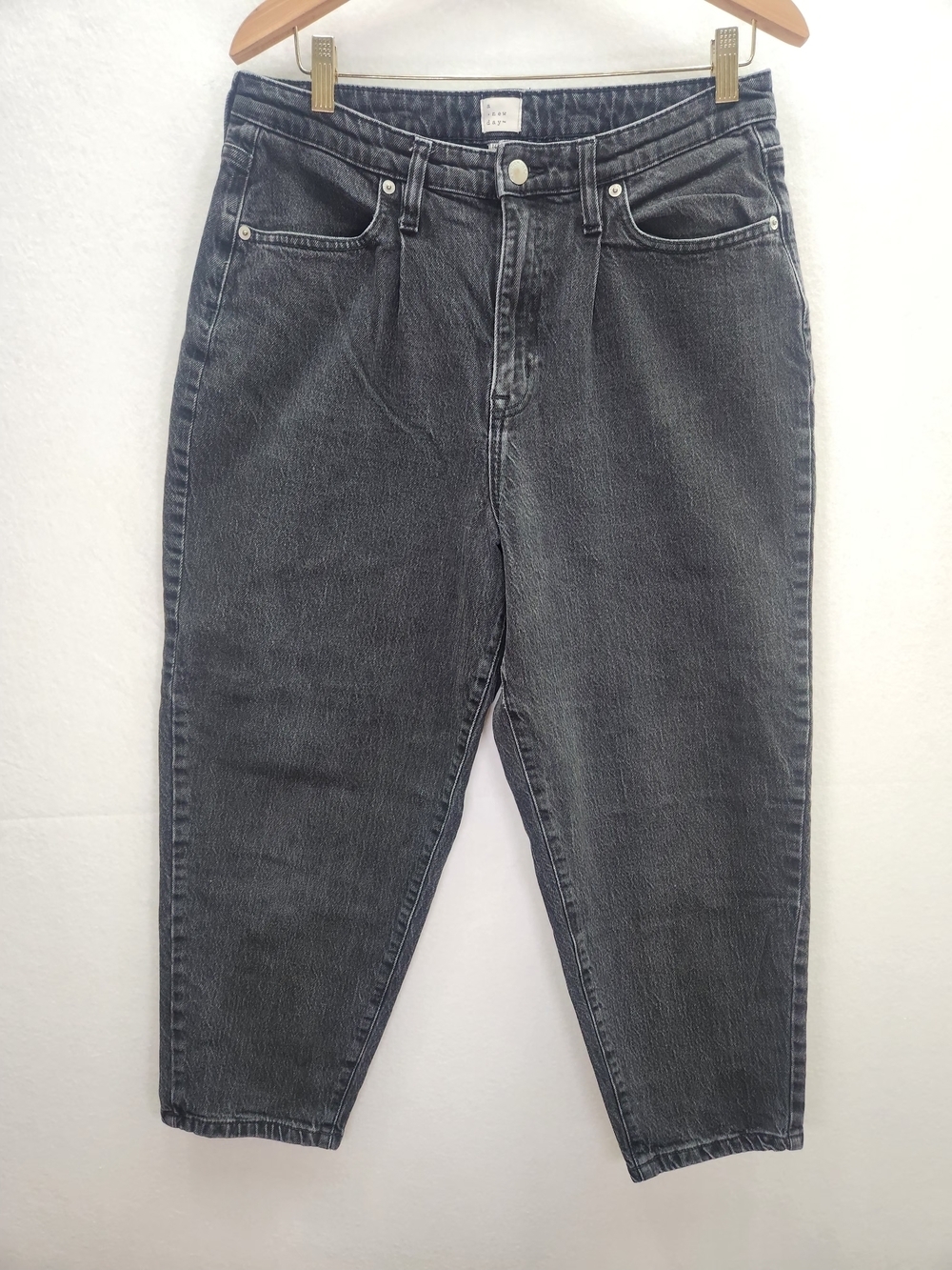 A New Day High-Rise Pleated Barrel Jeans in Washed Black - Tapered Balloon Leg"